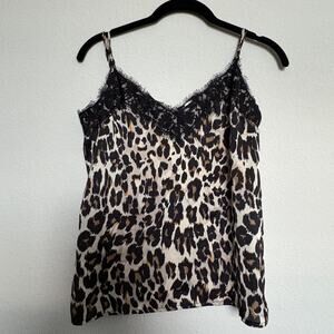 Leopard Print Lace Trim Cami Top XS – Satin Slip Tank Y2K Style Mobwife Vixen